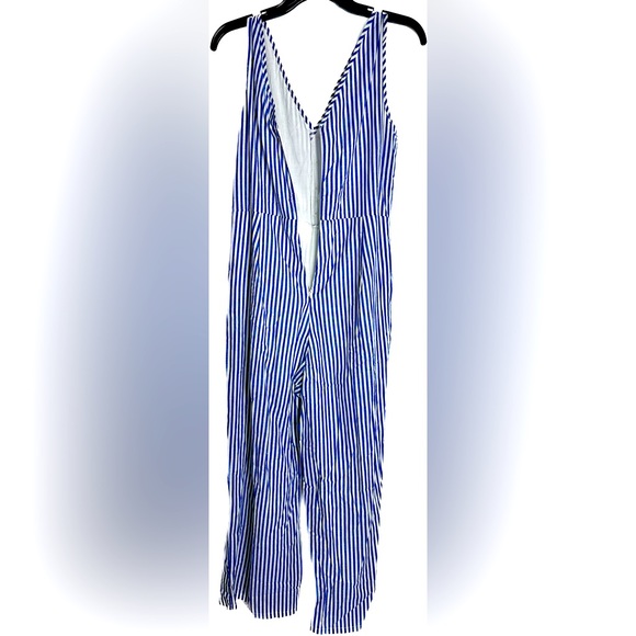 Cute Jumpsuit, Small, Blue & White Stripes, NWT, Zips in Back, Lined, Pockets - Picture 3 of 12